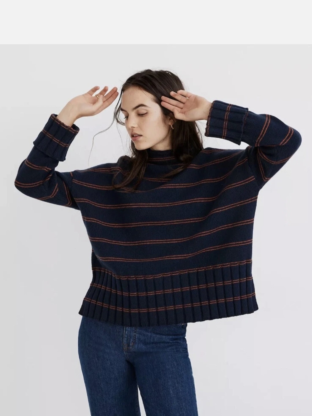 Madewell Women’s Navy Striped Glenmore Mock Neck Sweater